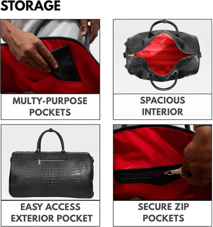Apollo 2 Large Rolling Duffle Bag with Wheels, Carry-On Roll Duffel for Travel, Gym, Sports, Daily, Weekend & All-Purpose Use for Men & Women (Crocodile Skin, Black)