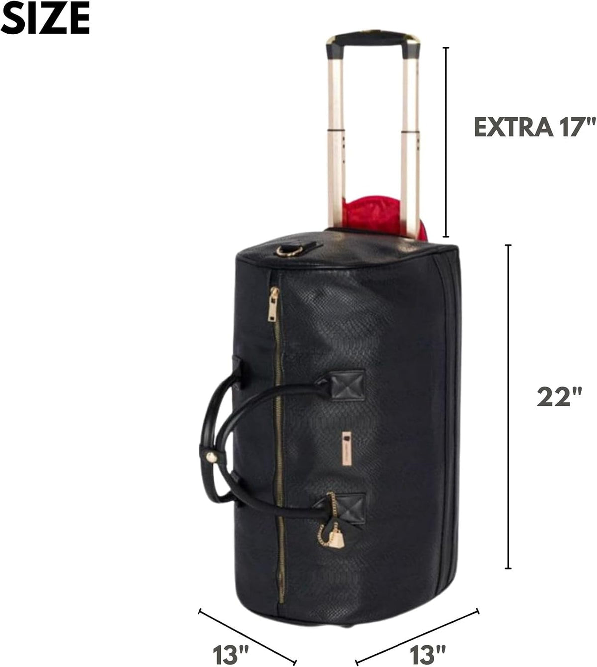 Apollo 2 Large Rolling Duffle Bag with Wheels, Carry-On Roll Duffel for Travel, Gym, Sports, Daily, Weekend & All-Purpose Use for Men & Women (Crocodile Skin, Black)