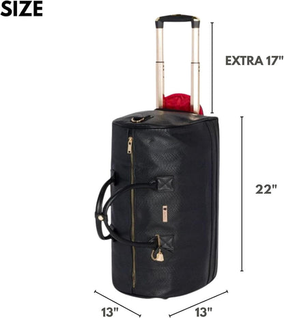 Apollo 2 Large Rolling Duffle Bag with Wheels, Carry-On Roll Duffel for Travel, Gym, Sports, Daily, Weekend & All-Purpose Use for Men & Women (Crocodile Skin, Black)