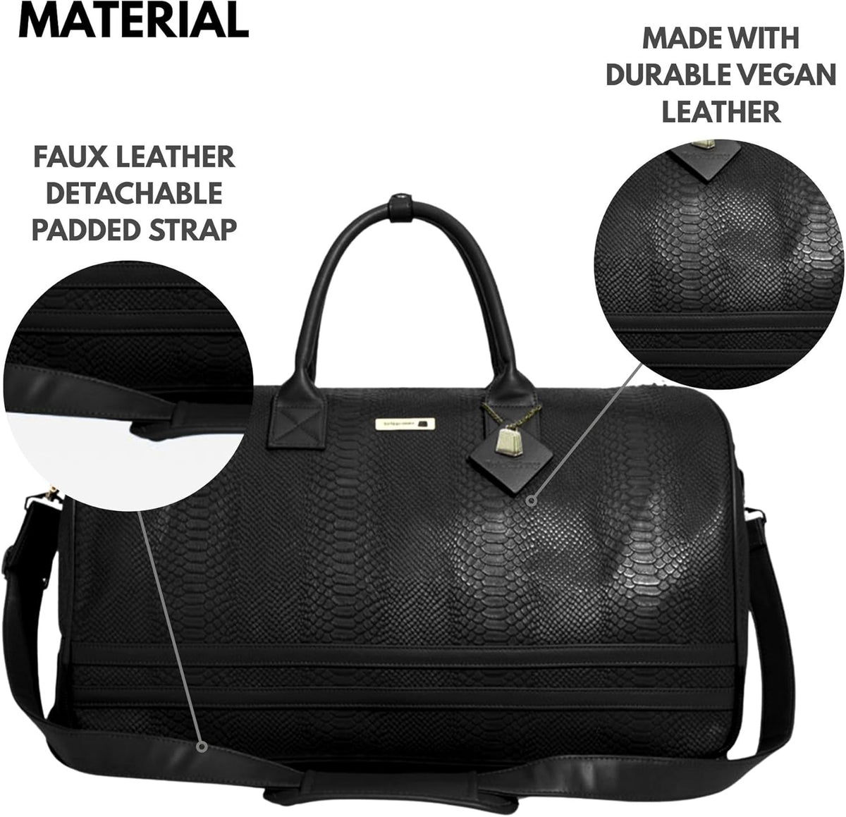 Apollo 2 Large Rolling Duffle Bag with Wheels, Carry-On Roll Duffel for Travel, Gym, Sports, Daily, Weekend & All-Purpose Use for Men & Women (Crocodile Skin, Black)