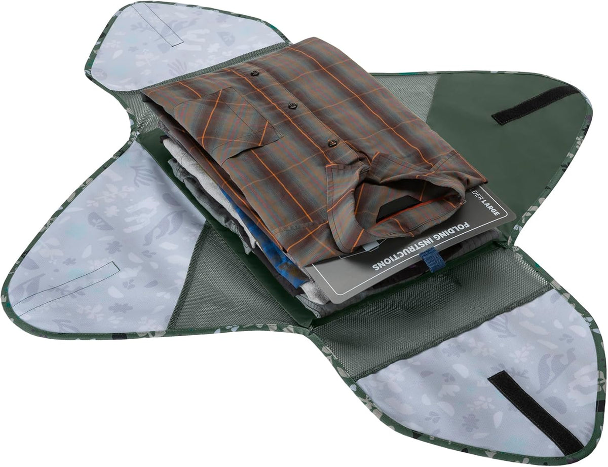 Pack-It Original Garment Folder - Travel Garment Bag with Wrinkle-Free Folding Board and Compression Wings to Maximize Luggage Space, Roots and Shoots: Duck Green - Large