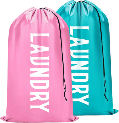 2 Pack XL Travel Laundry Bag, Machine Washable Dirty Clothes Organizer, Large Enough to Hold 4 Loads of Laundry, Easy Fit a Laundry Basket (Pink+Blue, 24" x 36")