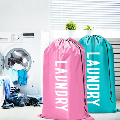 2 Pack XL Travel Laundry Bag, Machine Washable Dirty Clothes Organizer, Large Enough to Hold 4 Loads of Laundry, Easy Fit a Laundry Basket (Pink+Blue, 24" x 36")