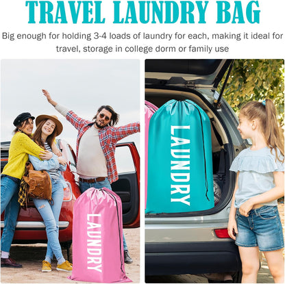 2 Pack XL Travel Laundry Bag, Machine Washable Dirty Clothes Organizer, Large Enough to Hold 4 Loads of Laundry, Easy Fit a Laundry Basket (Pink+Blue, 24" x 36")