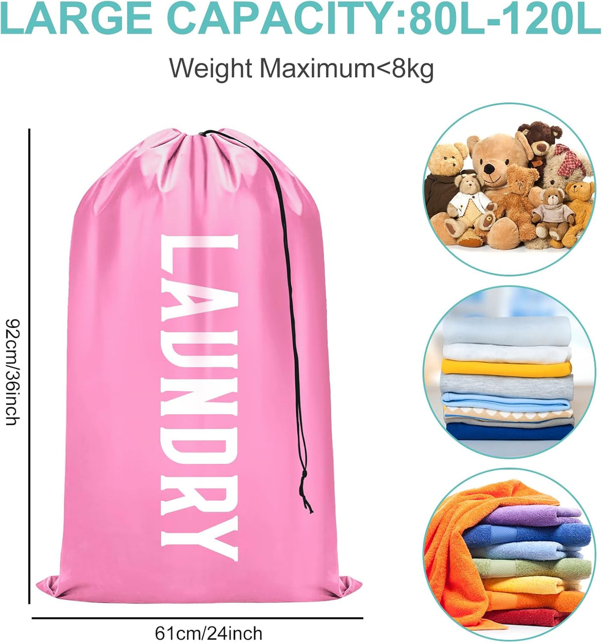 2 Pack XL Travel Laundry Bag, Machine Washable Dirty Clothes Organizer, Large Enough to Hold 4 Loads of Laundry, Easy Fit a Laundry Basket (Pink+Blue, 24" x 36")
