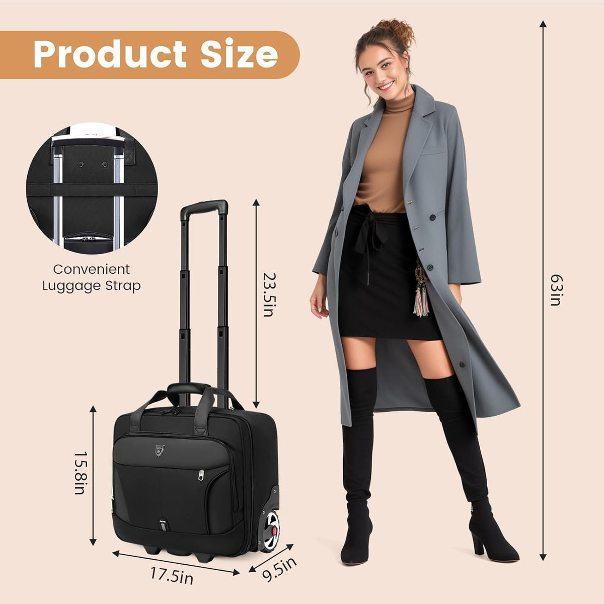 Rolling Laptop Bag,Rolling Briefcase for Men & Women,Laptop Briefcase on Wheels,Carry On Bag for Business Travel