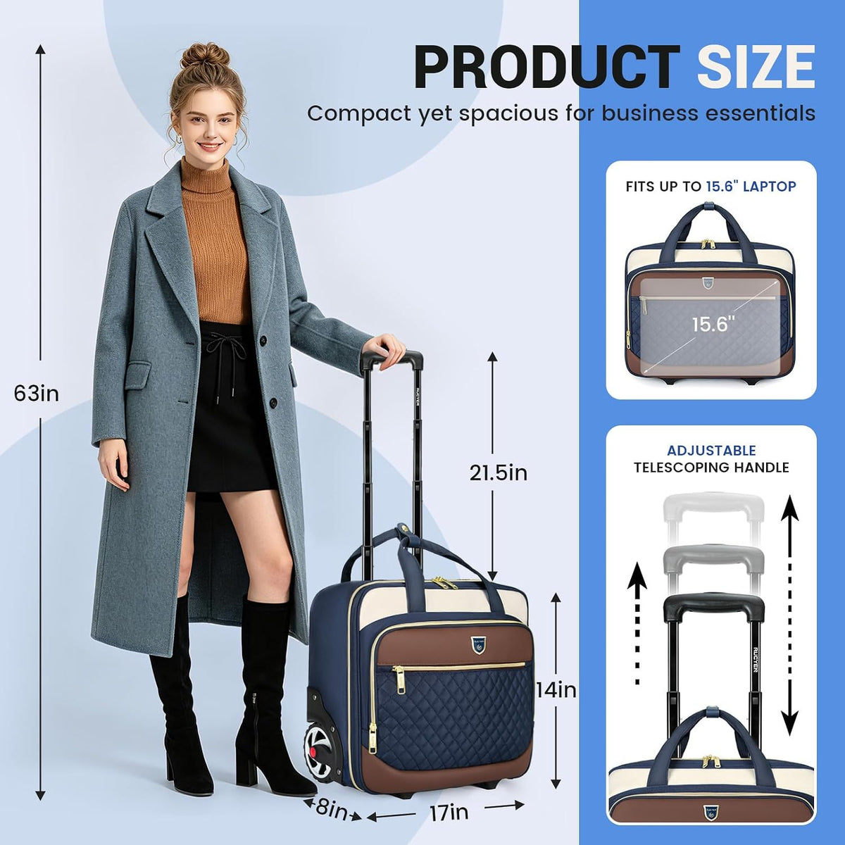 Rolling Laptop Bag,Rolling Briefcase for Men & Women,Laptop Briefcase on Wheels,Carry On Bag for Business Travel