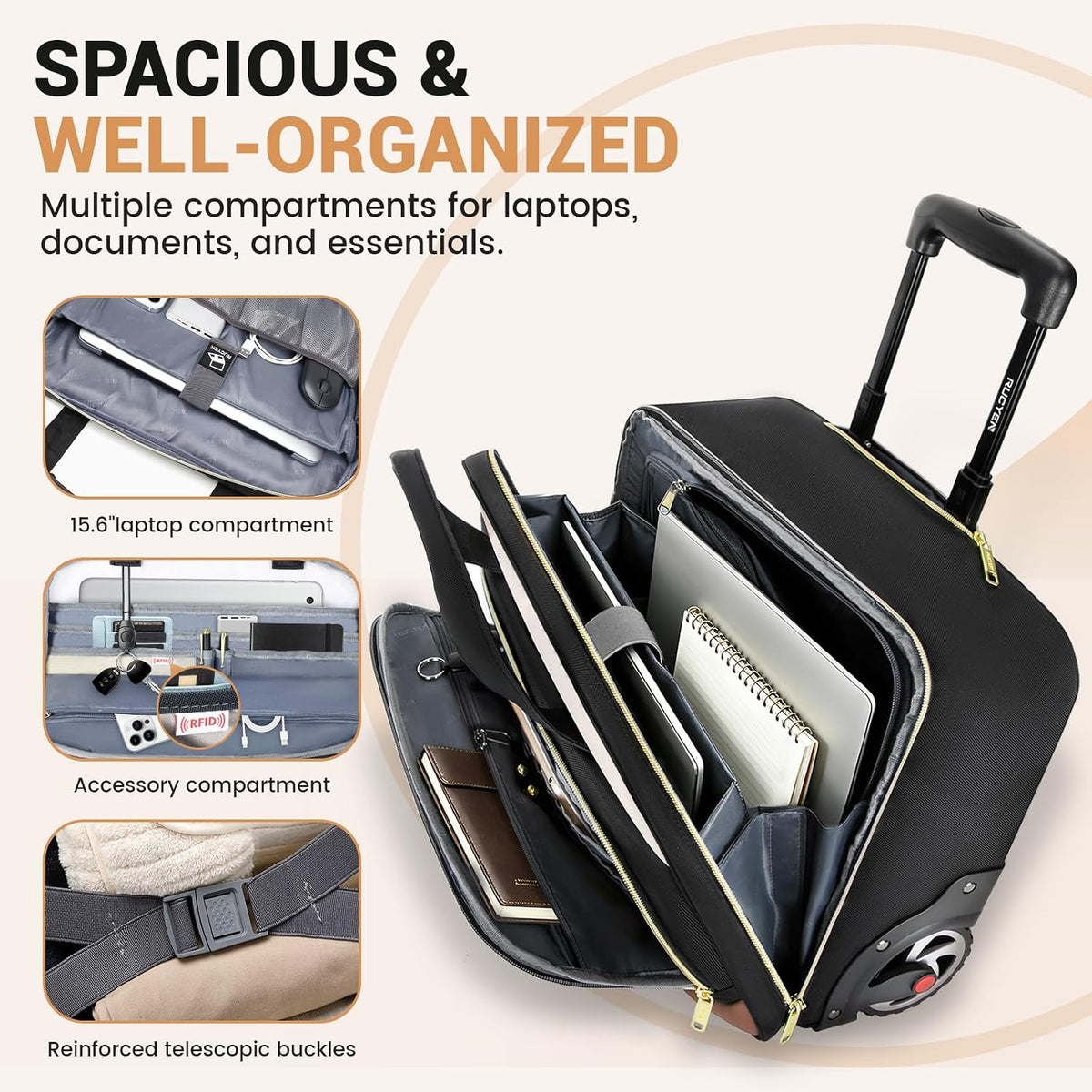 Rolling Laptop Bag,Rolling Briefcase for Men & Women,Laptop Briefcase on Wheels,Carry On Bag for Business Travel