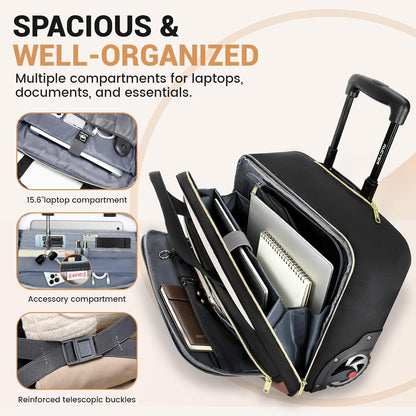 Rolling Laptop Bag,Rolling Briefcase for Men & Women,Laptop Briefcase on Wheels,Carry On Bag for Business Travel