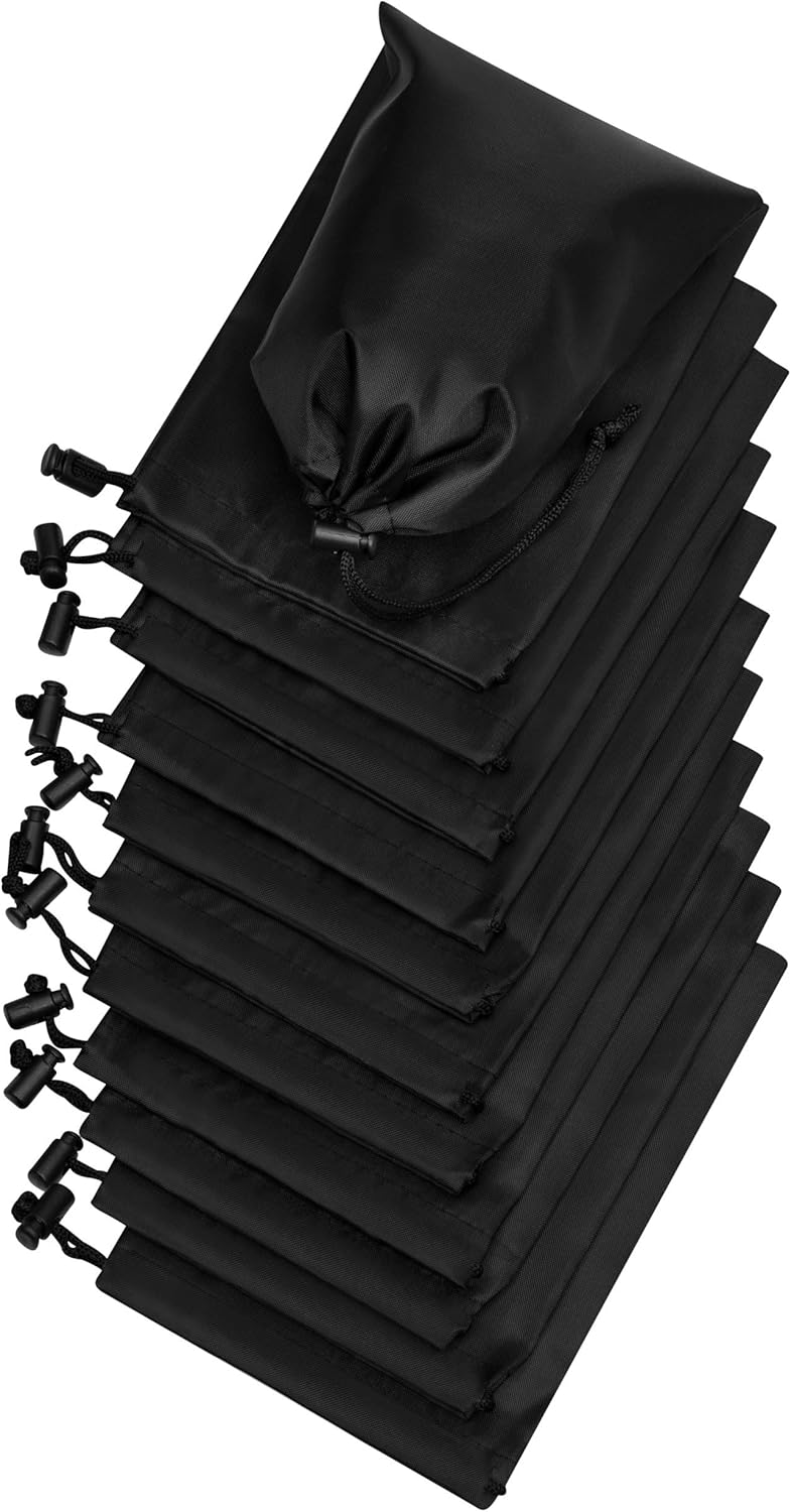 Drawstring Pouch with Toggle (12 x 16 Inch, Black) Nylon Cinch Bag for Travel, Shoes, Gym and Storage