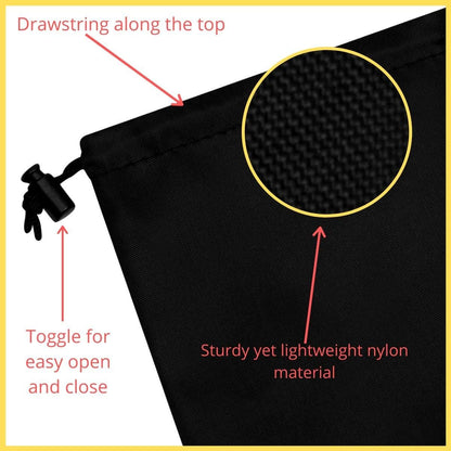 Drawstring Pouch with Toggle (12 x 16 Inch, Black) Nylon Cinch Bag for Travel, Shoes, Gym and Storage