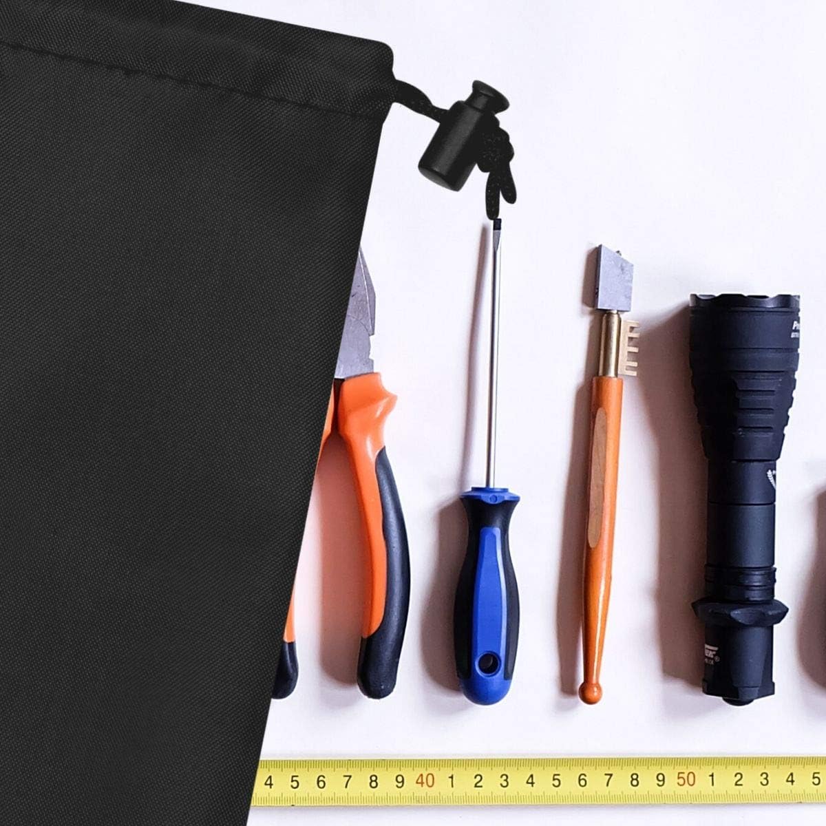Drawstring Pouch with Toggle (12 x 16 Inch, Black) Nylon Cinch Bag for Travel, Shoes, Gym and Storage