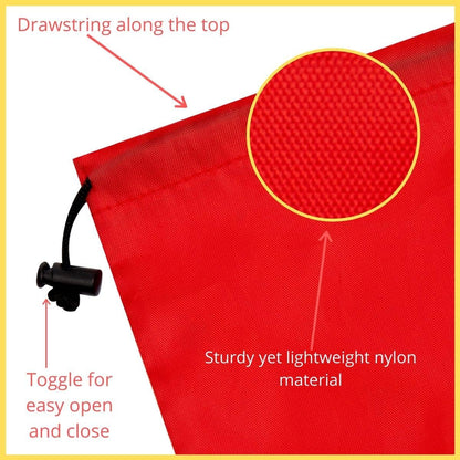 Drawstring Pouch with Toggle (12 x 16 Inch, Black) Nylon Cinch Bag for Travel, Shoes, Gym and Storage
