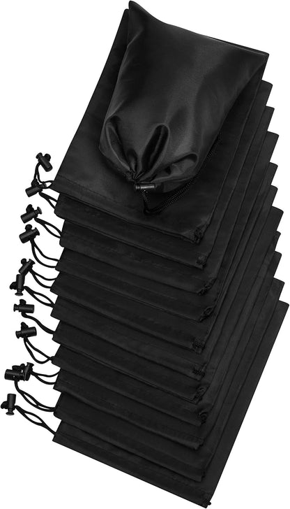 Drawstring Pouch with Toggle (12 x 16 Inch, Black) Nylon Cinch Bag for Travel, Shoes, Gym and Storage