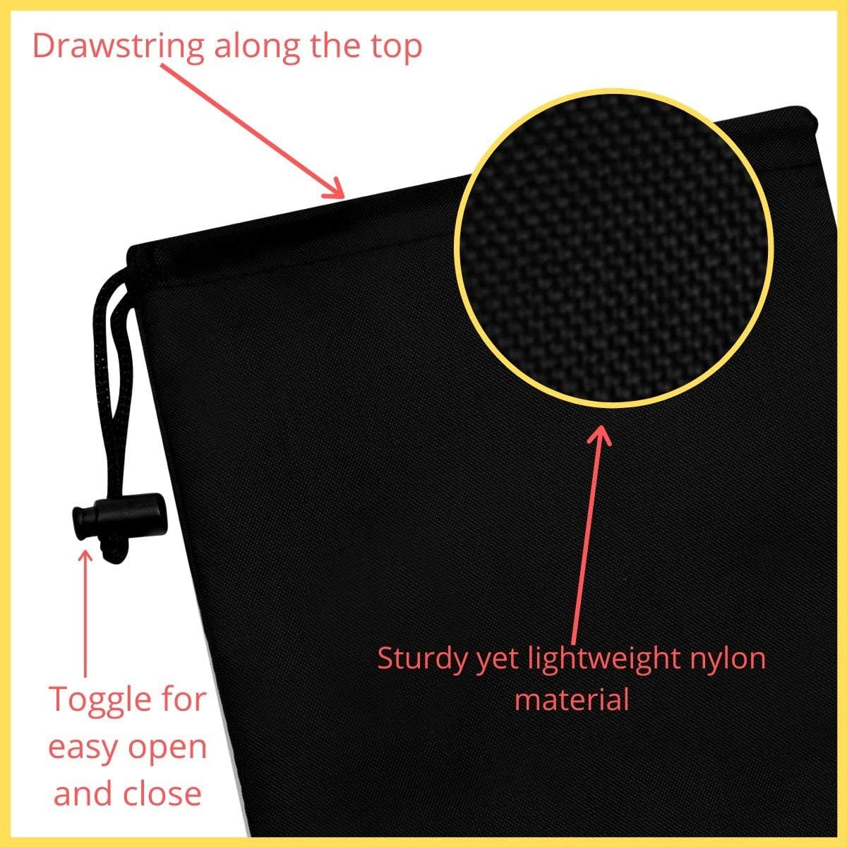 Drawstring Pouch with Toggle (12 x 16 Inch, Black) Nylon Cinch Bag for Travel, Shoes, Gym and Storage
