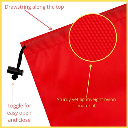 Drawstring Pouch with Toggle (12 x 16 Inch, Black) Nylon Cinch Bag for Travel, Shoes, Gym and Storage