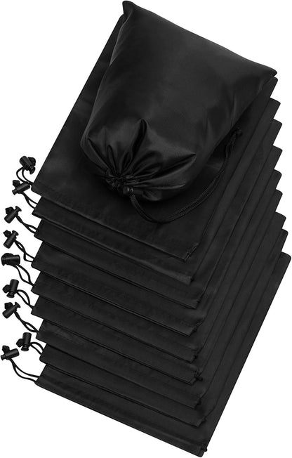 Drawstring Pouch with Toggle (12 x 16 Inch, Black) Nylon Cinch Bag for Travel, Shoes, Gym and Storage