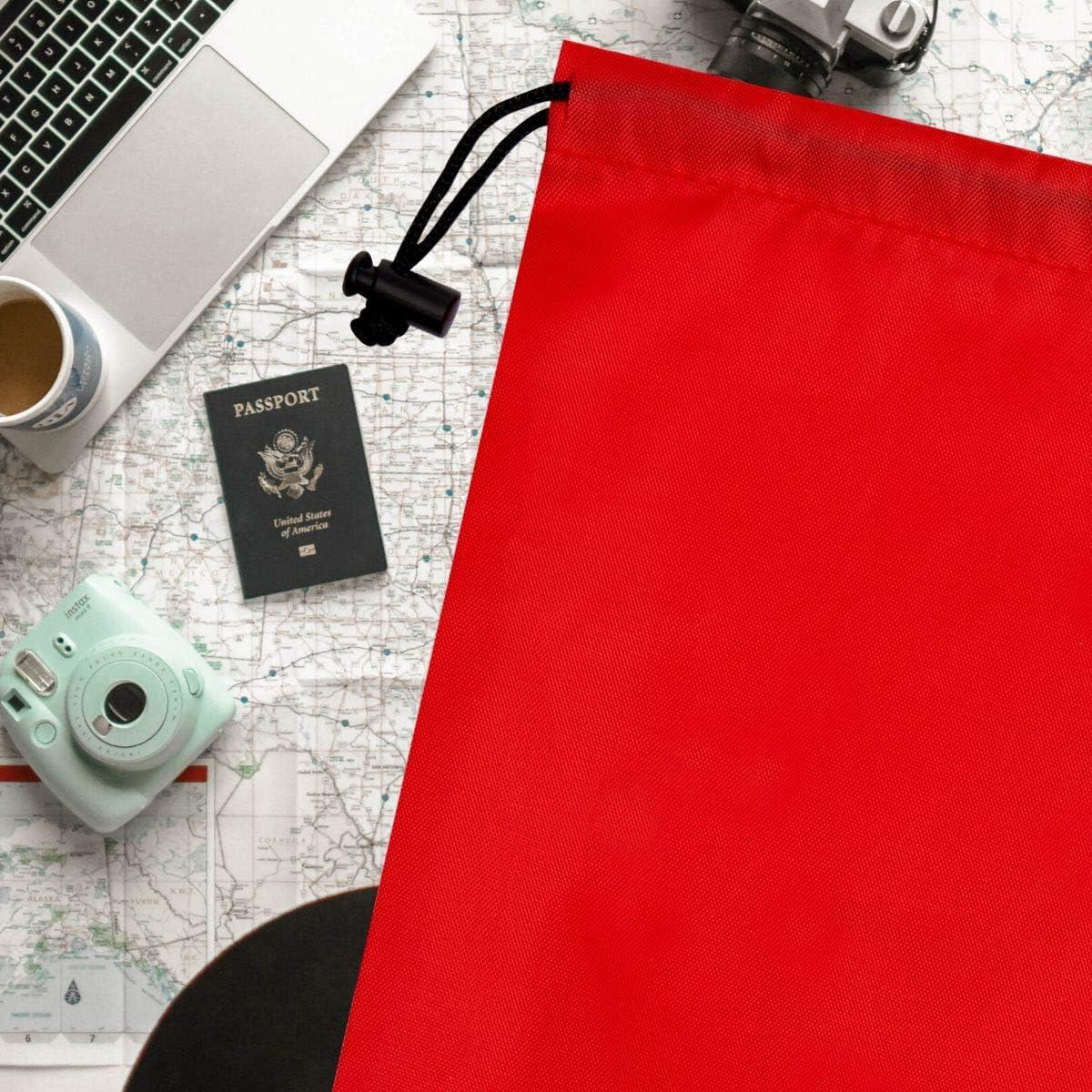Drawstring Pouch with Toggle (12 x 16 Inch, Black) Nylon Cinch Bag for Travel, Shoes, Gym and Storage