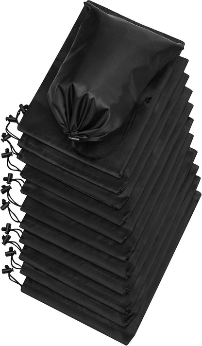 Drawstring Pouch with Toggle (12 x 16 Inch, Black) Nylon Cinch Bag for Travel, Shoes, Gym and Storage