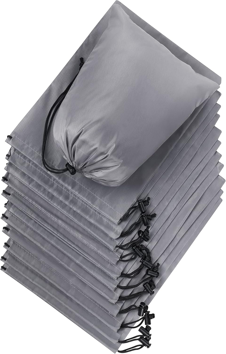 Drawstring Pouch with Toggle (12 x 16 Inch, Black) Nylon Cinch Bag for Travel, Shoes, Gym and Storage