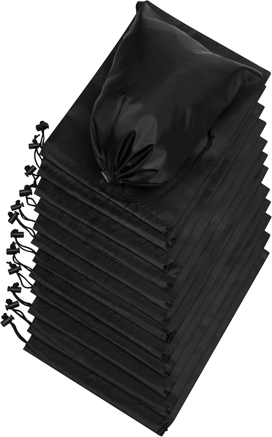 Drawstring Pouch with Toggle (12 x 16 Inch, Black) Nylon Cinch Bag for Travel, Shoes, Gym and Storage