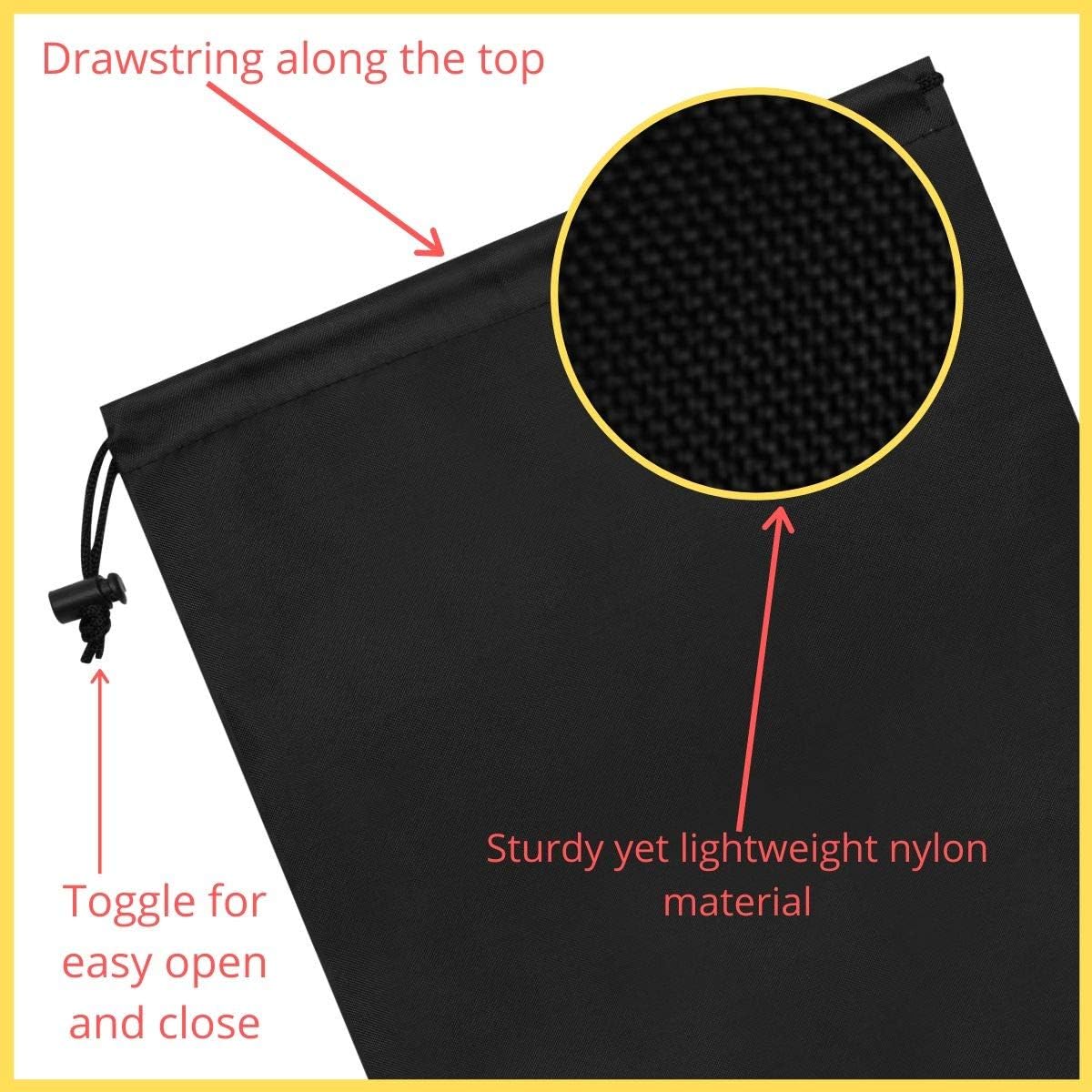 Drawstring Pouch with Toggle (12 x 16 Inch, Black) Nylon Cinch Bag for Travel, Shoes, Gym and Storage