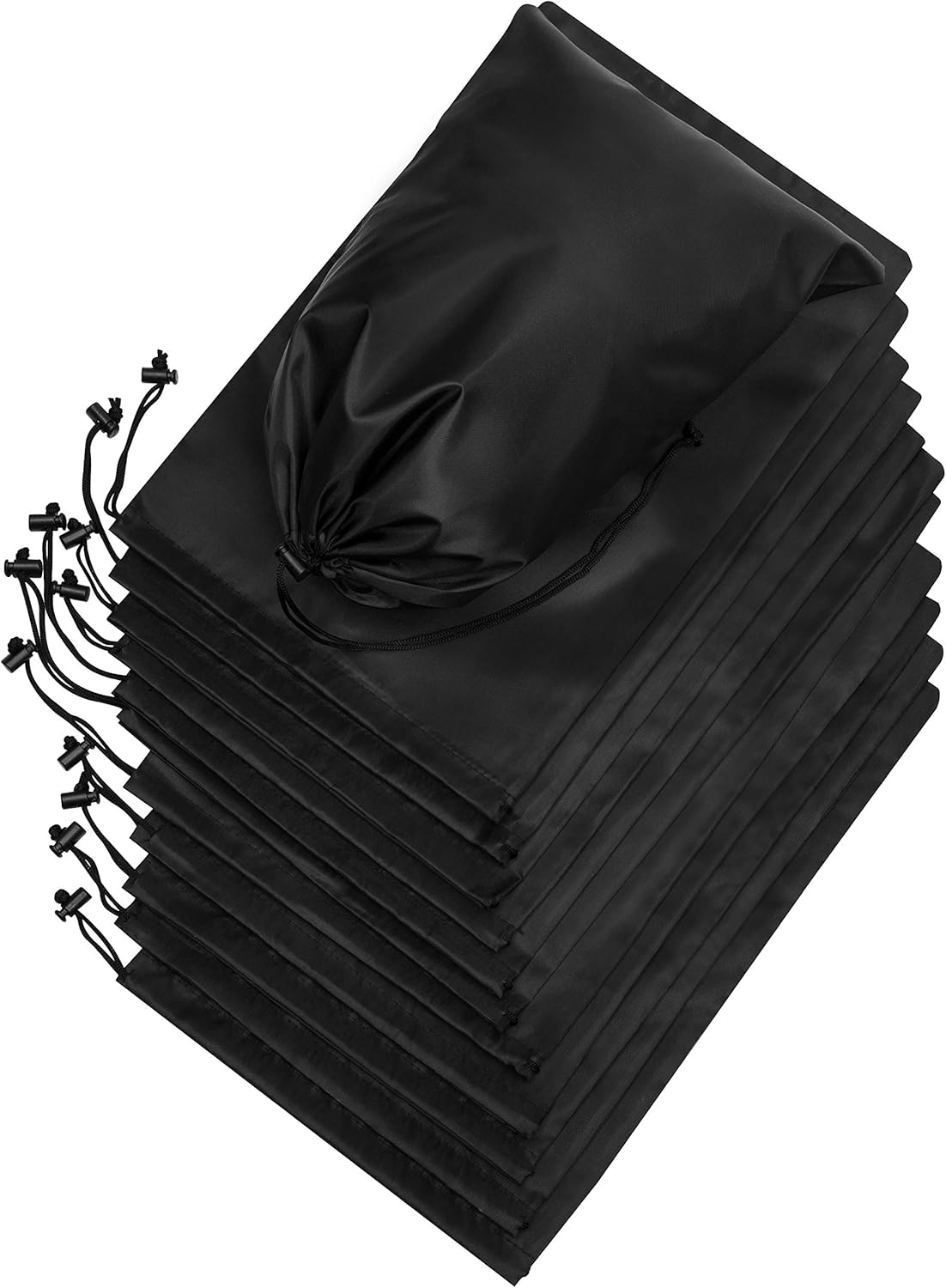 Drawstring Pouch with Toggle (12 x 16 Inch, Black) Nylon Cinch Bag for Travel, Shoes, Gym and Storage