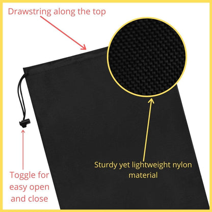 Drawstring Pouch with Toggle (12 x 16 Inch, Black) Nylon Cinch Bag for Travel, Shoes, Gym and Storage