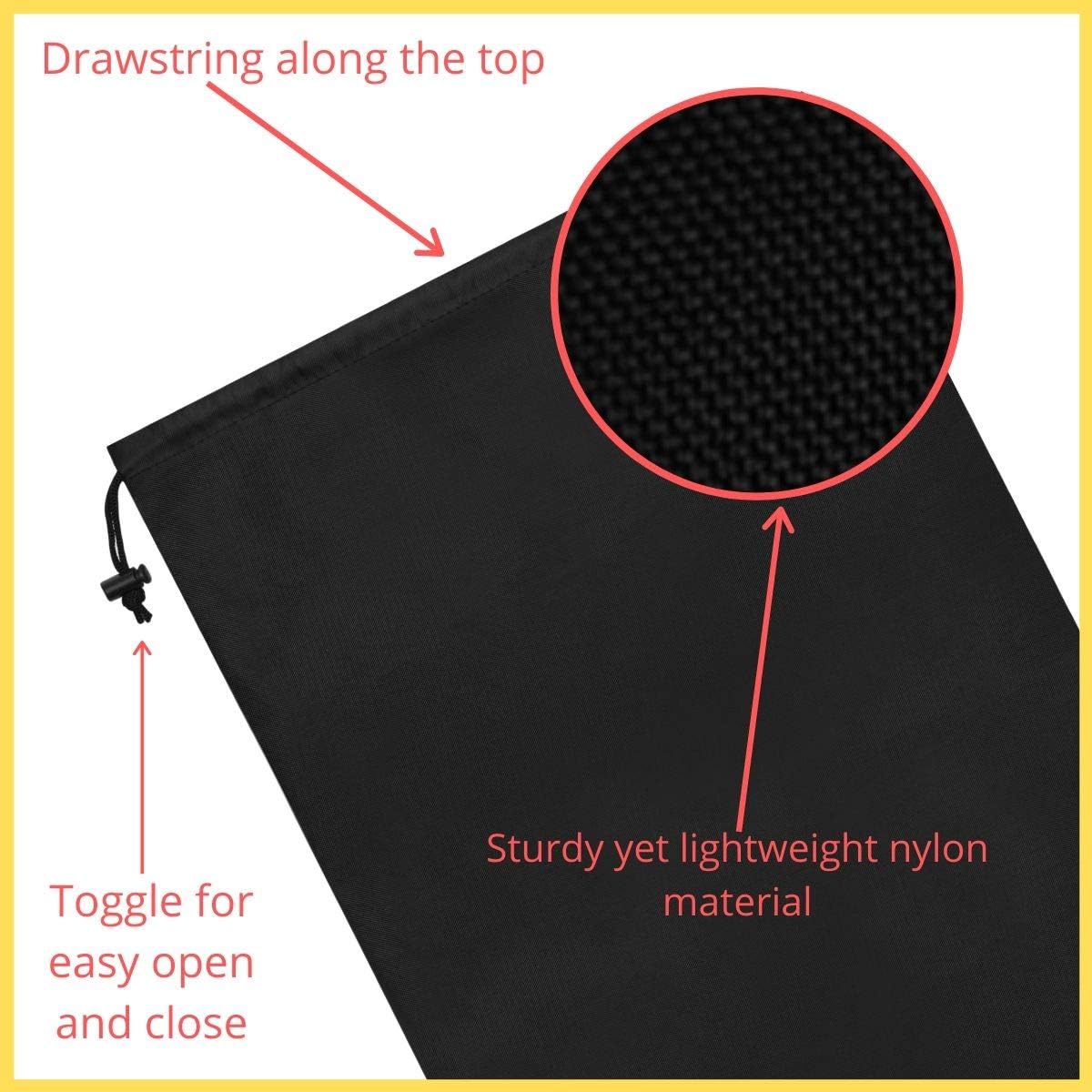 Drawstring Pouch with Toggle (12 x 16 Inch, Black) Nylon Cinch Bag for Travel, Shoes, Gym and Storage