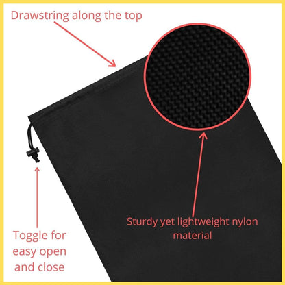 Drawstring Pouch with Toggle (12 x 16 Inch, Black) Nylon Cinch Bag for Travel, Shoes, Gym and Storage