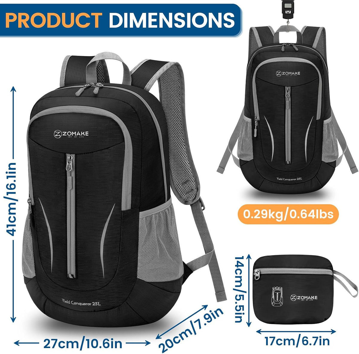 Ultra Lightweight Packable Backpack 25L - Foldable Hiking Backpacks Water Resistant Small Folding Daypack for Travel(Navy Blue)
