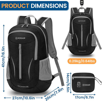 Ultra Lightweight Packable Backpack 25L - Foldable Hiking Backpacks Water Resistant Small Folding Daypack for Travel(Navy Blue)