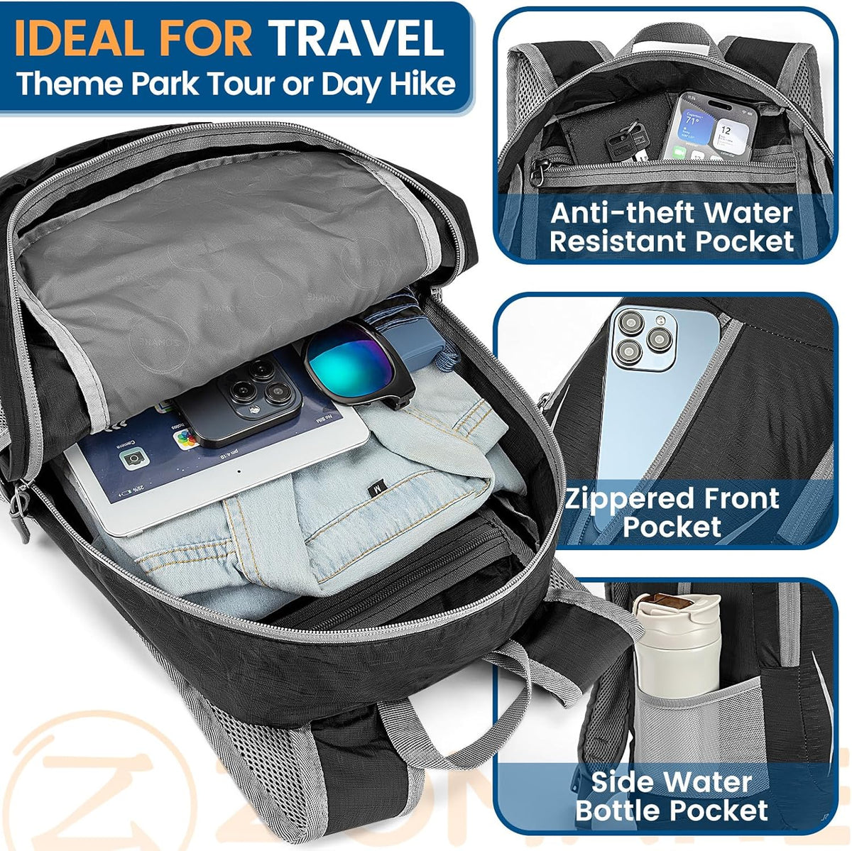 Ultra Lightweight Packable Backpack 25L - Foldable Hiking Backpacks Water Resistant Small Folding Daypack for Travel(Navy Blue)