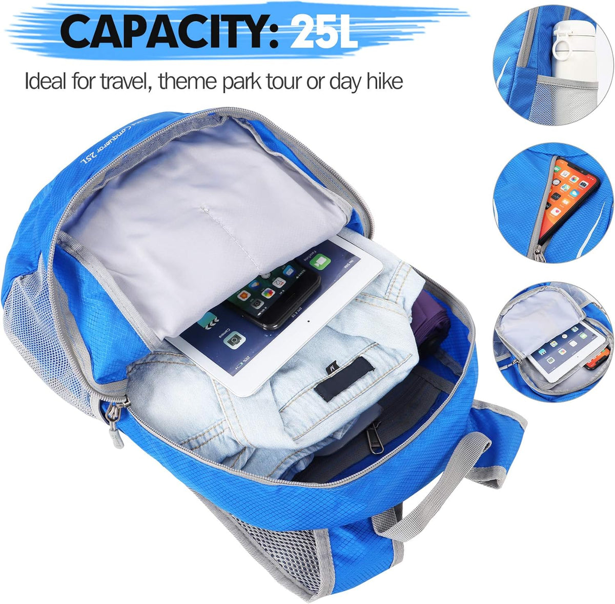 Ultra Lightweight Packable Backpack 25L - Foldable Hiking Backpacks Water Resistant Small Folding Daypack for Travel(Navy Blue)