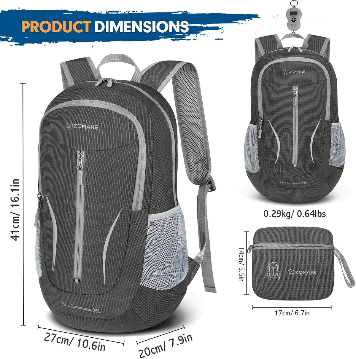 Ultra Lightweight Packable Backpack 25L - Foldable Hiking Backpacks Water Resistant Small Folding Daypack for Travel(Navy Blue)