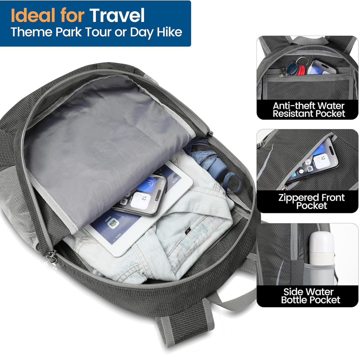 Ultra Lightweight Packable Backpack 25L - Foldable Hiking Backpacks Water Resistant Small Folding Daypack for Travel(Navy Blue)