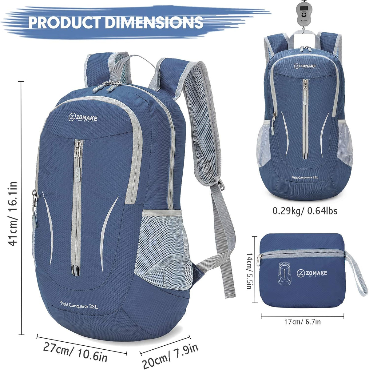 Ultra Lightweight Packable Backpack 25L - Foldable Hiking Backpacks Water Resistant Small Folding Daypack for Travel(Navy Blue)