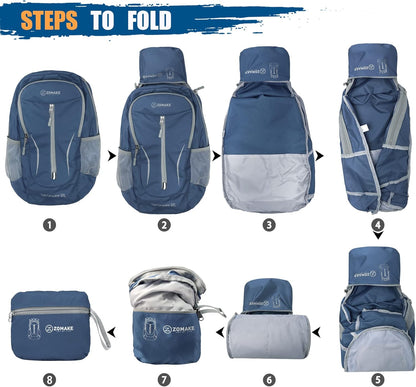 Ultra Lightweight Packable Backpack 25L - Foldable Hiking Backpacks Water Resistant Small Folding Daypack for Travel(Navy Blue)