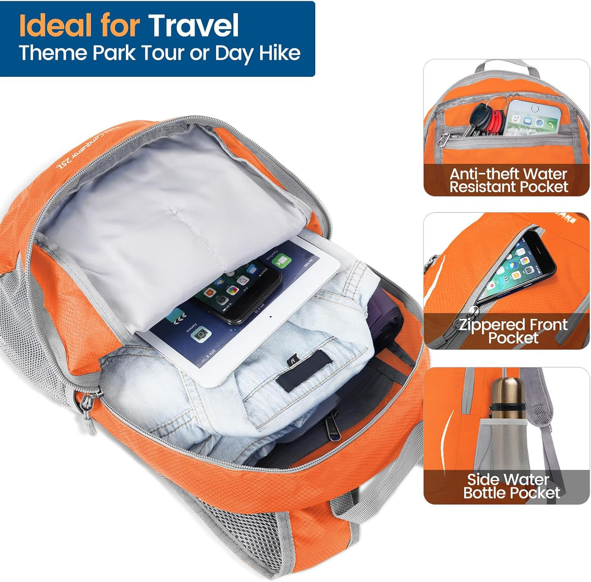Ultra Lightweight Packable Backpack 25L - Foldable Hiking Backpacks Water Resistant Small Folding Daypack for Travel(Navy Blue)