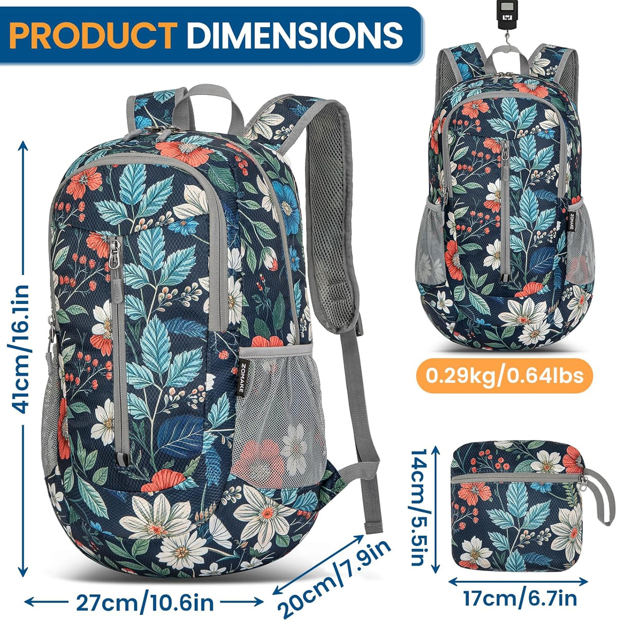 Ultra Lightweight Packable Backpack 25L - Foldable Hiking Backpacks Water Resistant Small Folding Daypack for Travel(Navy Blue)