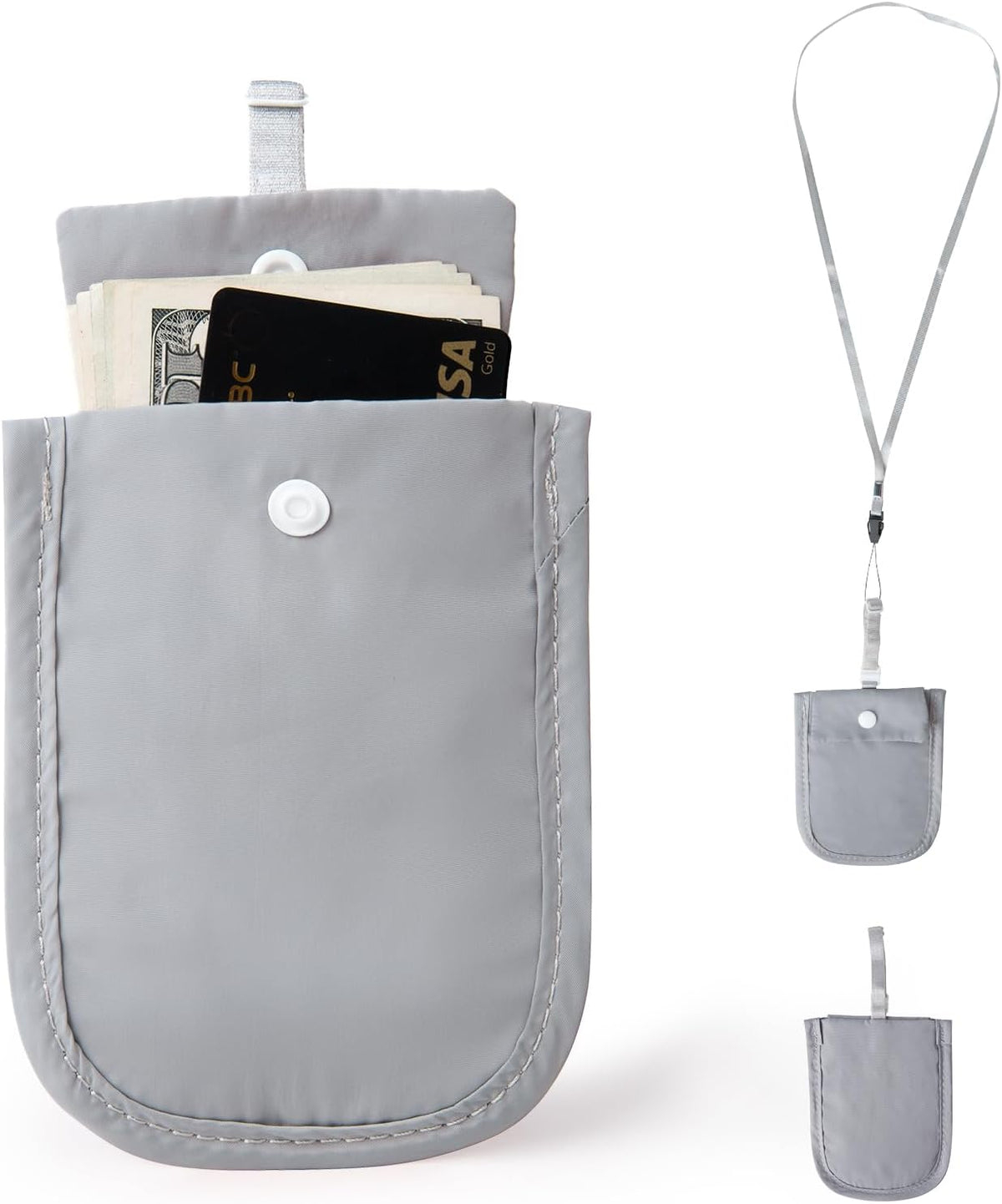 Hidden Bra Wallet - Undercover Travel Pouch with Adjustable Elastic Strap for Credit Cash，Cards, and Valuables - Secret Stash Pocket for All Bra Sizes (grey)