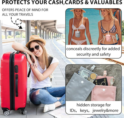 Hidden Bra Wallet - Undercover Travel Pouch with Adjustable Elastic Strap for Credit Cash，Cards, and Valuables - Secret Stash Pocket for All Bra Sizes (grey)