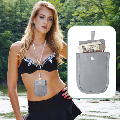 Hidden Bra Wallet - Undercover Travel Pouch with Adjustable Elastic Strap for Credit Cash，Cards, and Valuables - Secret Stash Pocket for All Bra Sizes (grey)