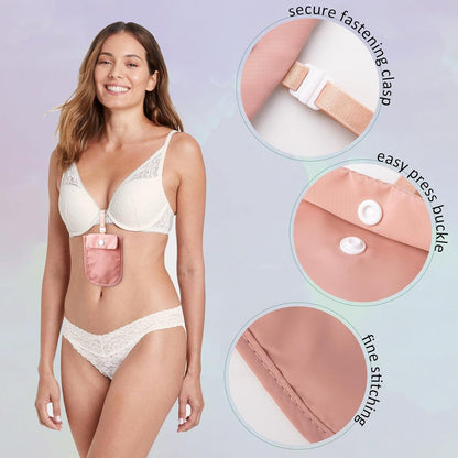 Hidden Bra Wallet - Undercover Travel Pouch with Adjustable Elastic Strap for Credit Cash，Cards, and Valuables - Secret Stash Pocket for All Bra Sizes (grey)