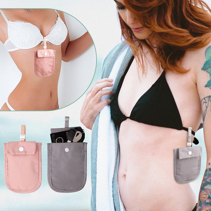 Hidden Bra Wallet - Undercover Travel Pouch with Adjustable Elastic Strap for Credit Cash，Cards, and Valuables - Secret Stash Pocket for All Bra Sizes (grey)
