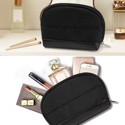 Small Makeup Bag, 2 Layers Travel Make up Organizer Bag with Makeup Brush Holder, Portable Cosmetic Bag for Women/Girls, Blue Flower