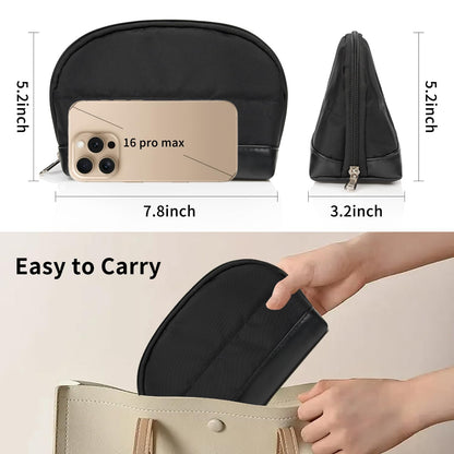 Small Makeup Bag, 2 Layers Travel Make up Organizer Bag with Makeup Brush Holder, Portable Cosmetic Bag for Women/Girls, Blue Flower