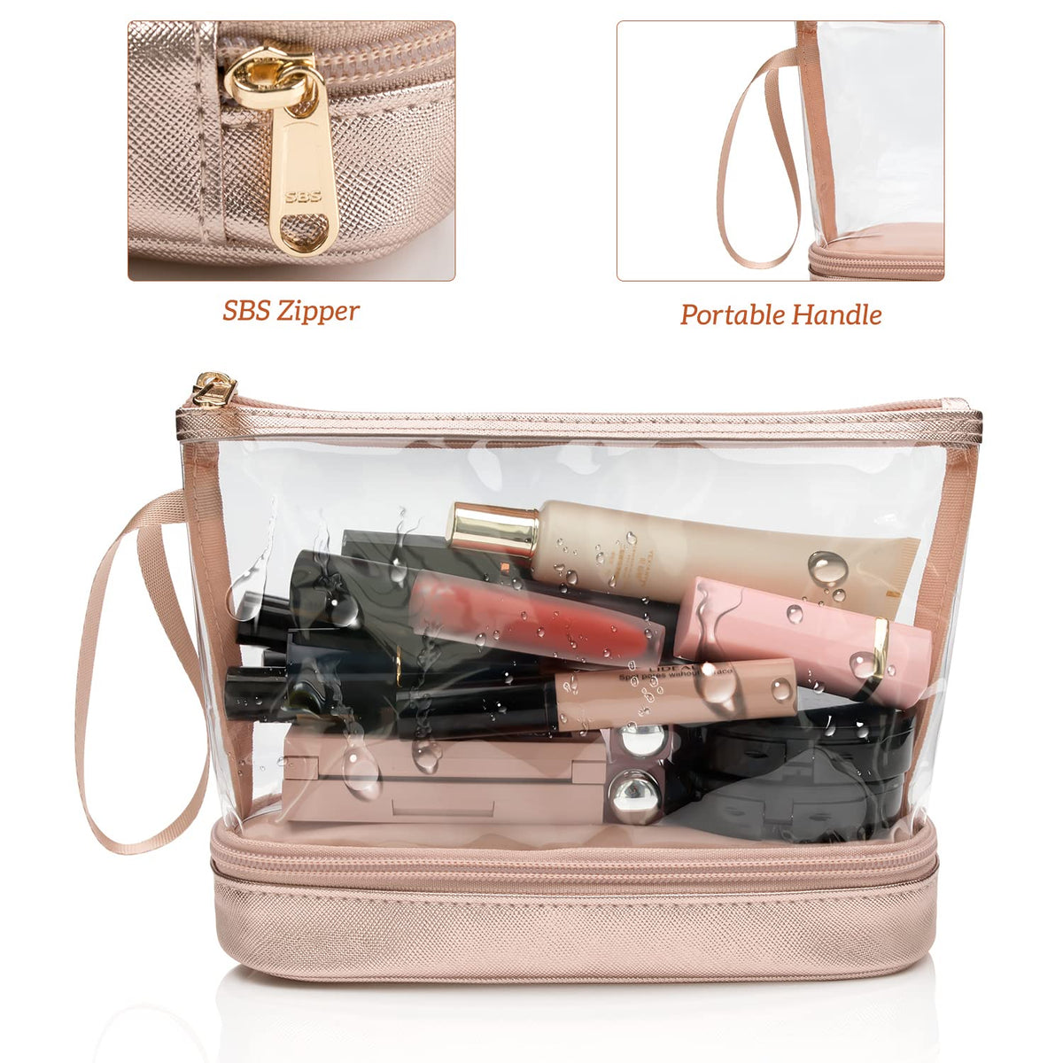 Small Makeup Bag, 2 Layers Travel Make up Organizer Bag with Makeup Brush Holder, Portable Cosmetic Bag for Women/Girls, Blue Flower