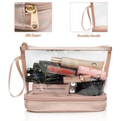 Small Makeup Bag, 2 Layers Travel Make up Organizer Bag with Makeup Brush Holder, Portable Cosmetic Bag for Women/Girls, Blue Flower