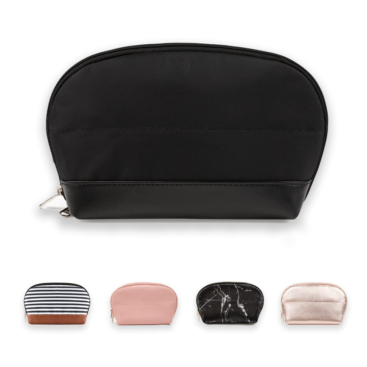Small Makeup Bag, 2 Layers Travel Make up Organizer Bag with Makeup Brush Holder, Portable Cosmetic Bag for Women/Girls, Blue Flower